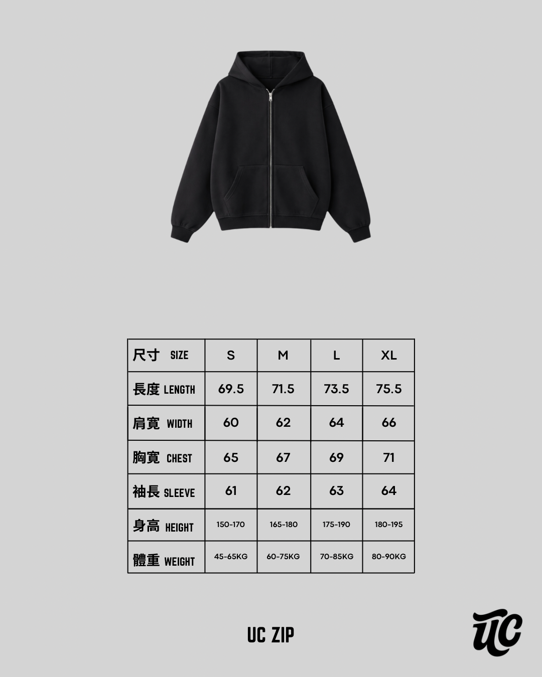 Classic Grey UC Zip Hoodie